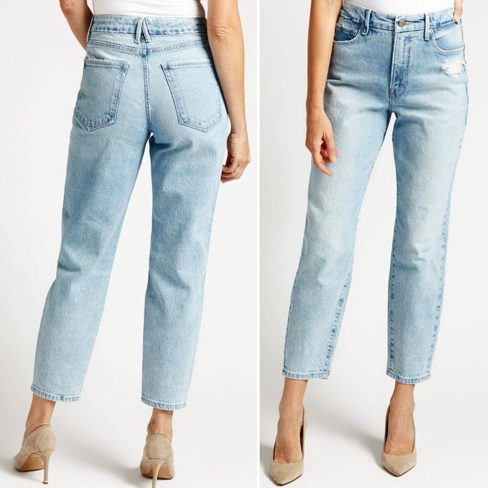 NEW Good American Jeans Good Classic Straight Distressed Light Blue636 Size 28